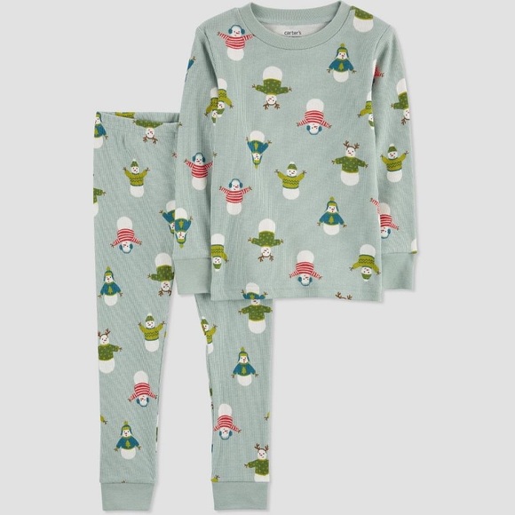 Carter's Just One You Toddler Holiday green snowman Pajama Set - Picture 1 of 3